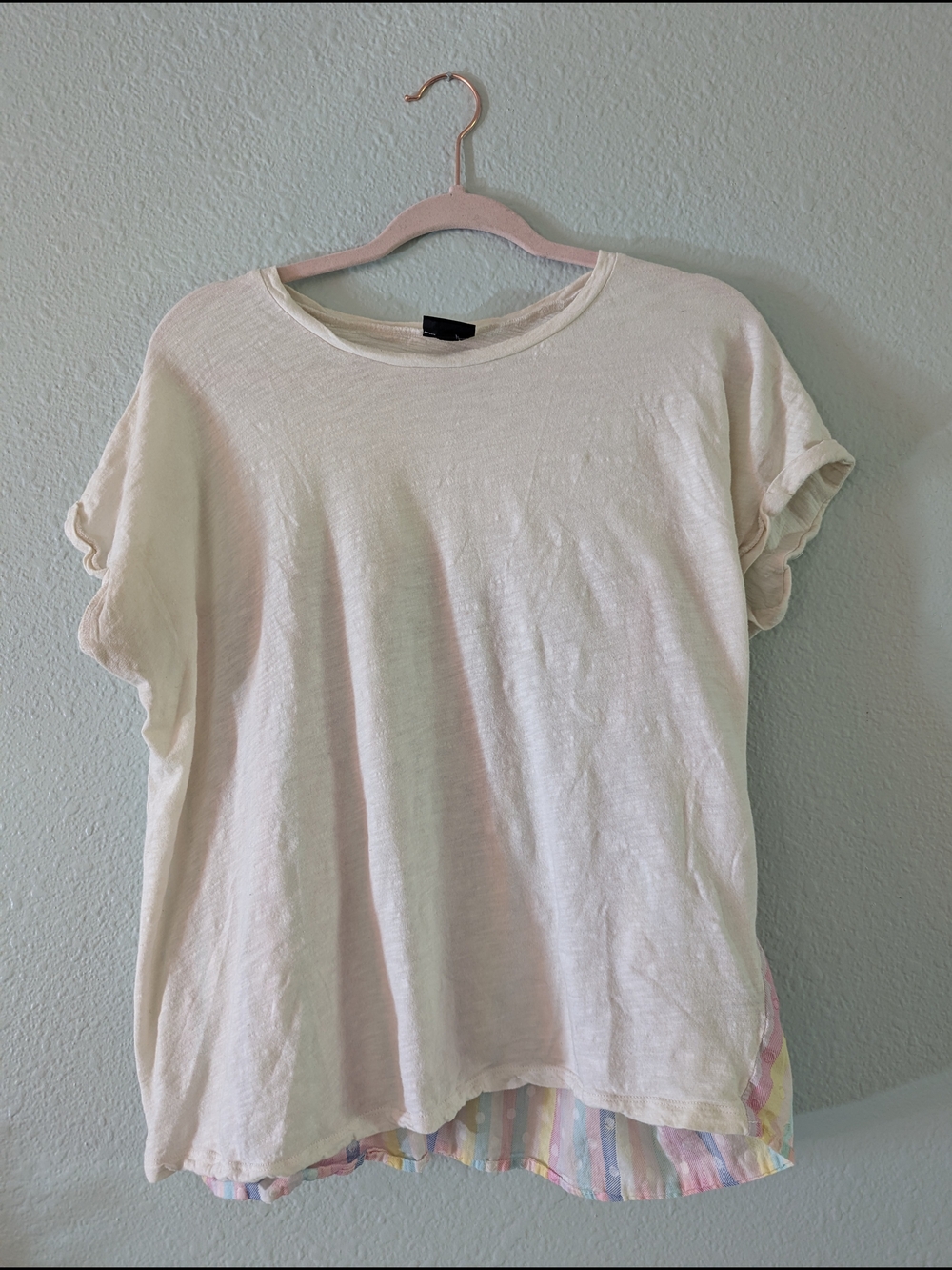 torrid Cream Short Sleeve Tee with Striped Layered Hem